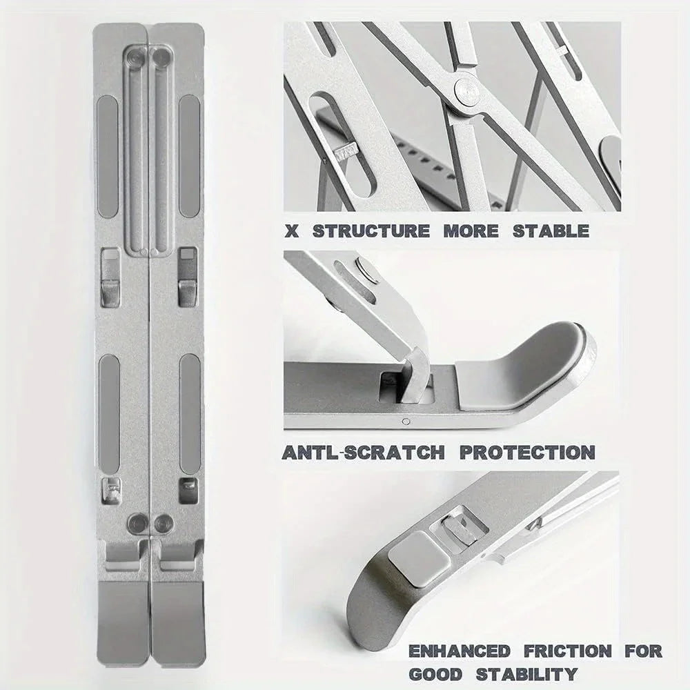 Adjustable Aluminum Laptop Stand – 6-Level Height, Foldable & Ventilated