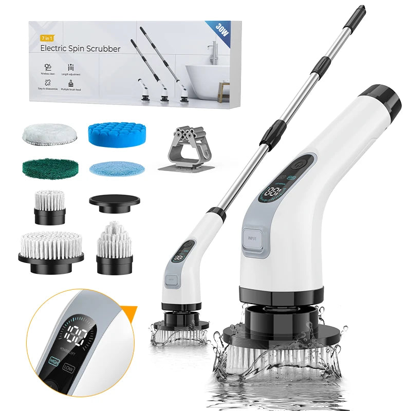 7-in-1 Electric Spin Scrubber Brush – Cordless Bathroom & Kitchen Cleaning Tool with Interchangeable Brush Heads