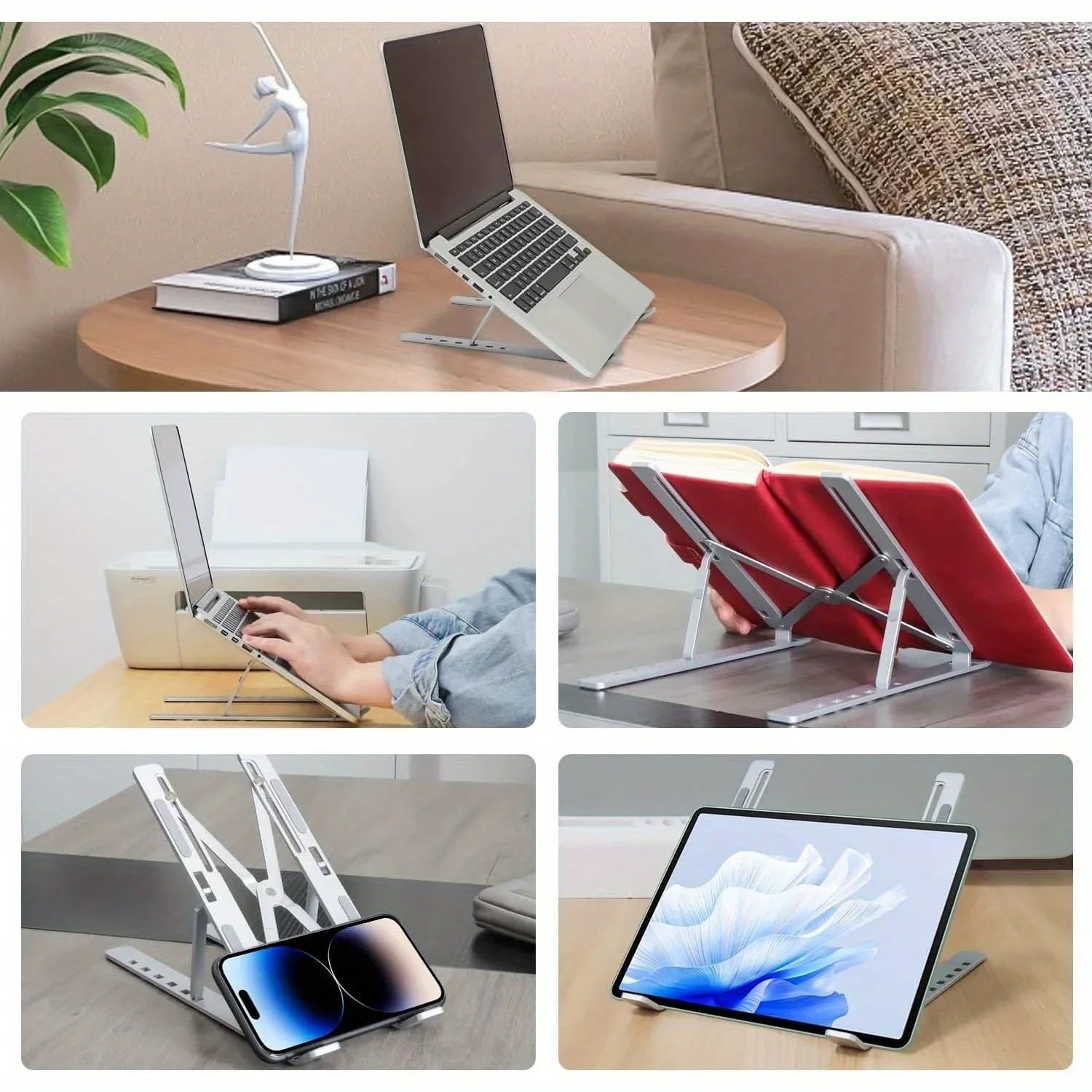 Adjustable Aluminum Laptop Stand – 6-Level Height, Foldable & Ventilated