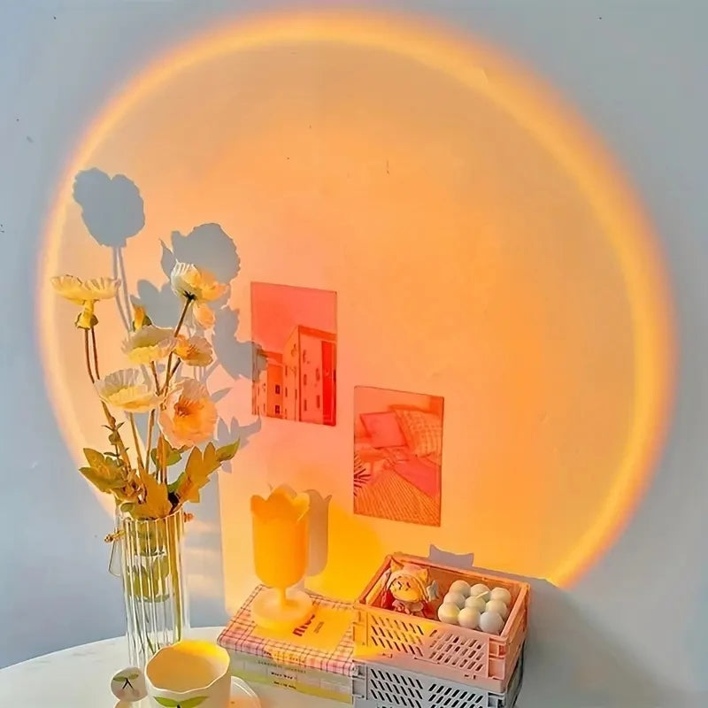 USB Sunset Projection Lamp – 360° Rotatable LED Mood Light for Bedroom, Living Room & Photography