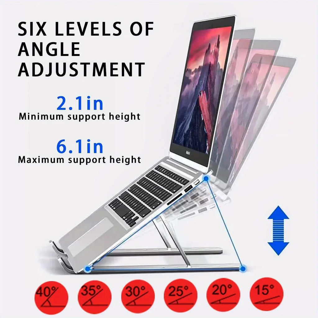 Adjustable Aluminum Laptop Stand – 6-Level Height, Foldable & Ventilated