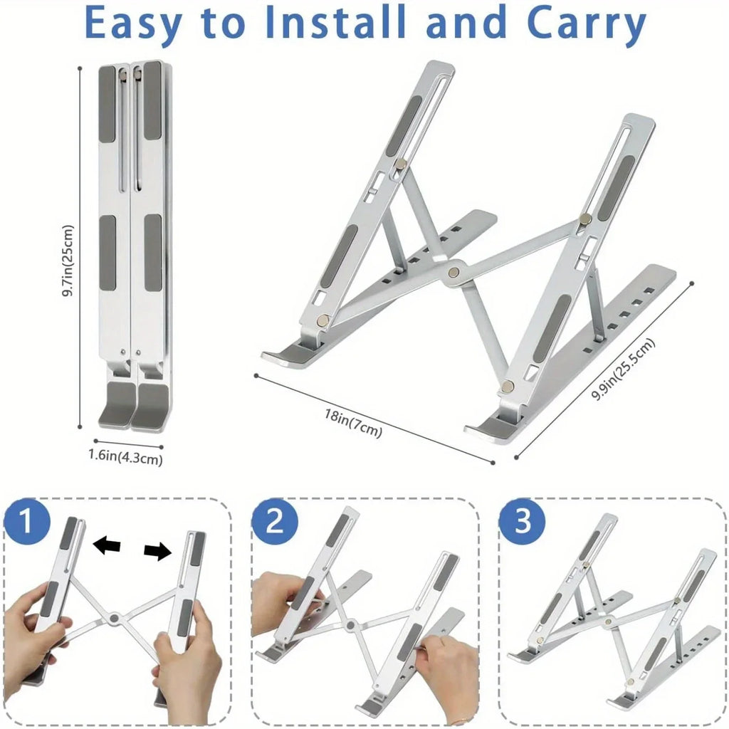 Adjustable Aluminum Laptop Stand – 6-Level Height, Foldable & Ventilated