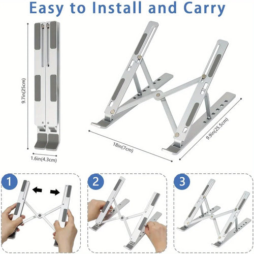 Adjustable Aluminum Laptop Stand – 6-Level Height, Foldable & Ventilated