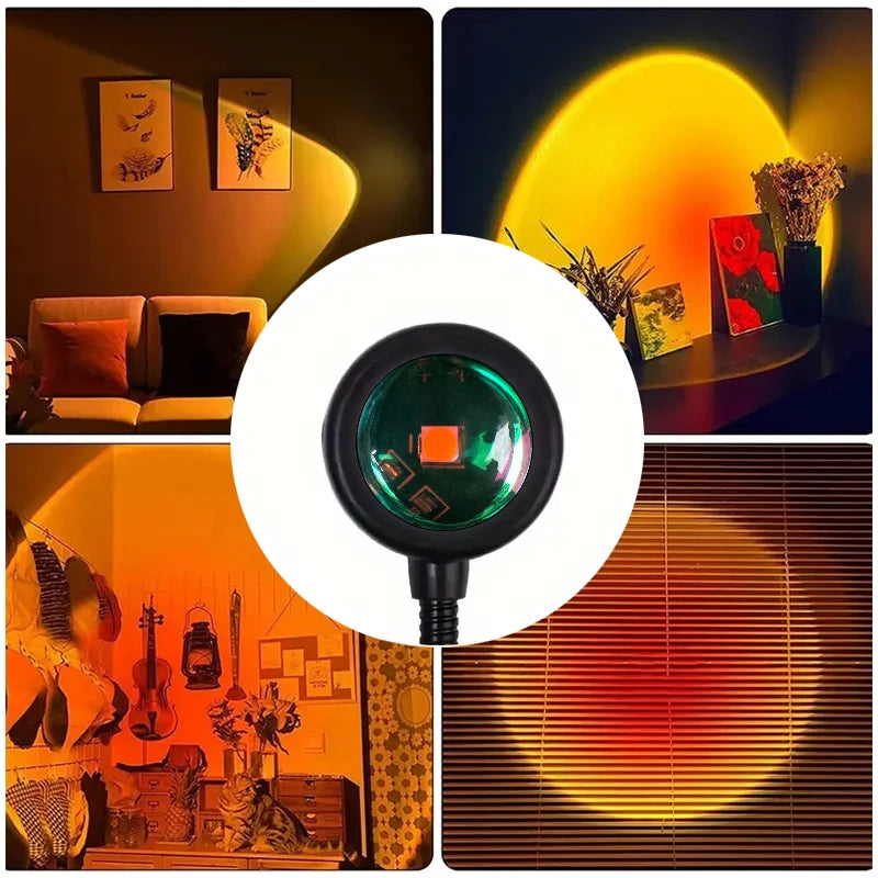 USB Sunset Projection Lamp – 360° Rotatable LED Mood Light for Bedroom, Living Room & Photography